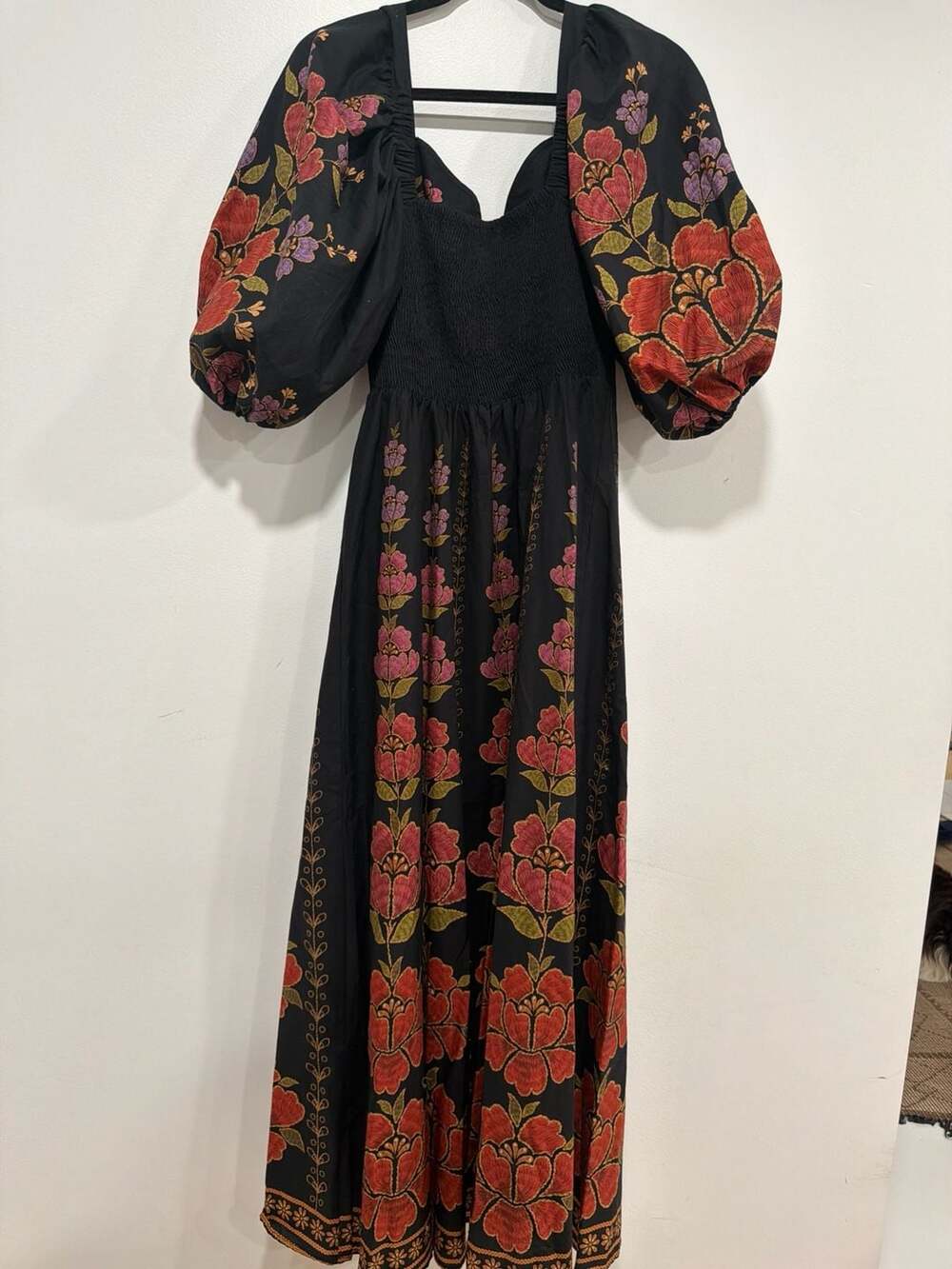Farm Rio Madalena Black Embroidered Floral Cotton Midi Dress - Picture 8 of 8